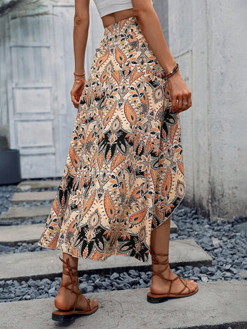 LUNE Paisley Print Asymmetrical Hem Skirt