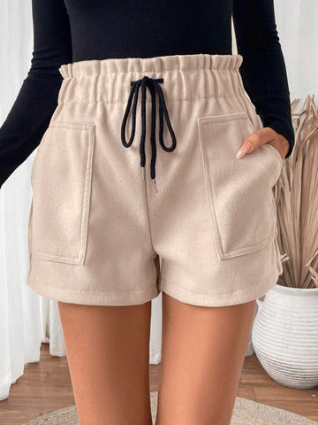LUNE Paper Bag Waist Drawstring Pockets Casual Shorts