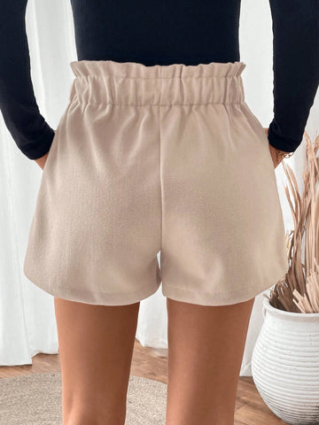 LUNE Paper Bag Waist Drawstring Pockets Casual Shorts