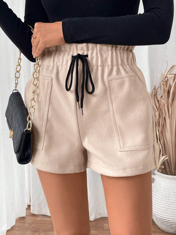 LUNE Paper Bag Waist Drawstring Pockets Casual Shorts