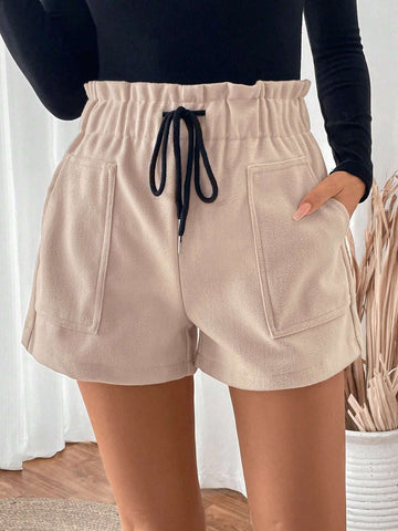 LUNE Paper Bag Waist Drawstring Pockets Casual Shorts