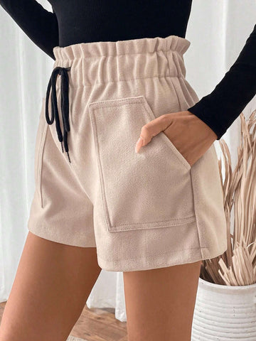 LUNE Paper Bag Waist Drawstring Pockets Casual Shorts