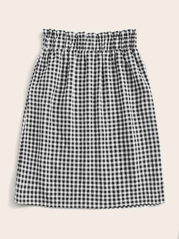 LUNE Paperbag Waist Belted Gingham Skirt