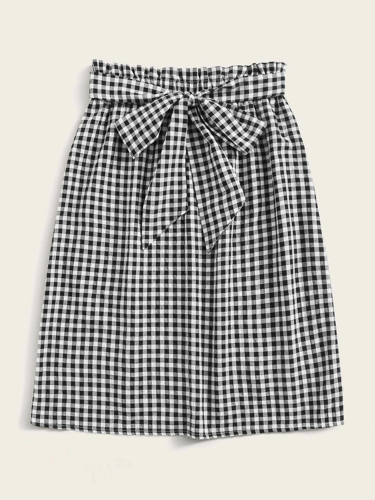 LUNE Paperbag Waist Belted Gingham Skirt