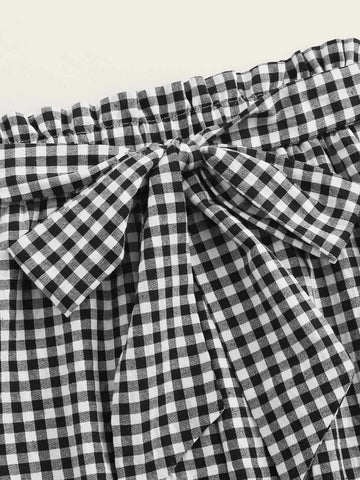 LUNE Paperbag Waist Belted Gingham Skirt