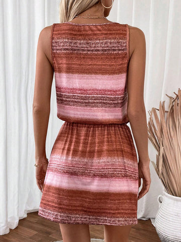 Pink Striped Short Camisole Dress For Women