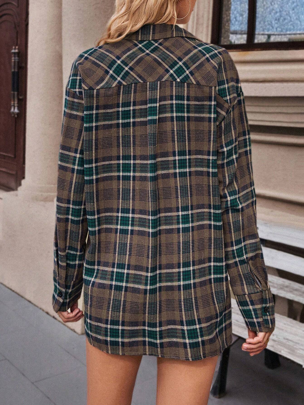 LUNE Plaid Print Chest Pocket Button Down Casual Long Sleeve Shirt