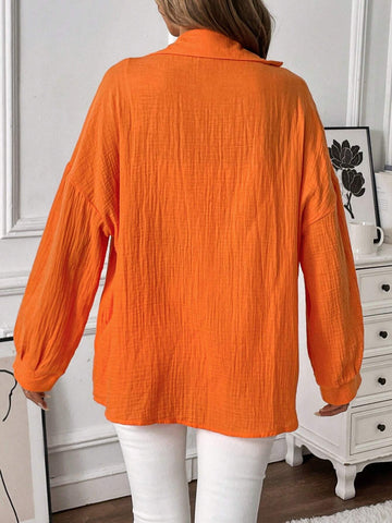 LUNE Plain Button-Front Long Sleeve Casual Shirt