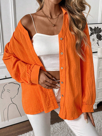 LUNE Plain Button-Front Long Sleeve Casual Shirt