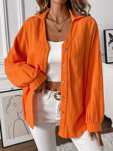 LUNE Plain Button-Front Long Sleeve Casual Shirt