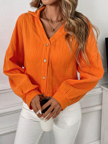 LUNE Plain Button-Front Long Sleeve Casual Shirt