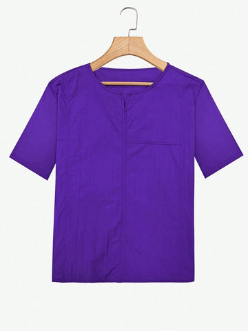 LUNE Plain V-Neck Short Sleeve Shirt For Summer