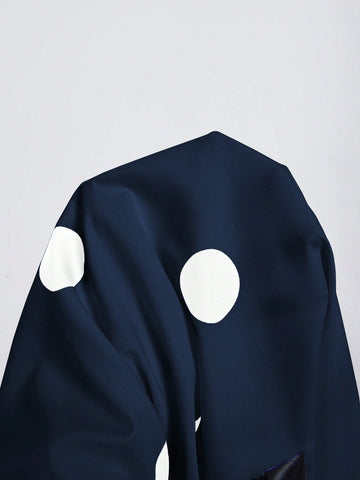 Polka Dot Print Notched Neckline Batwing Sleeve Short Dress