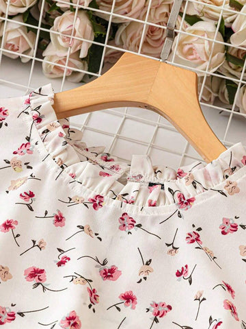 LUNE Printed Random Pleated Cap Sleeve Summer Blouse
