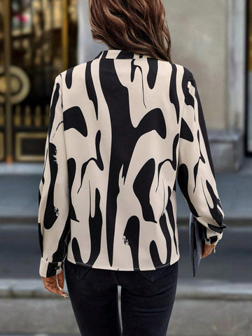 LUNE Random Floral Print Notch Collar Casual Blouse, Spring-Autumn