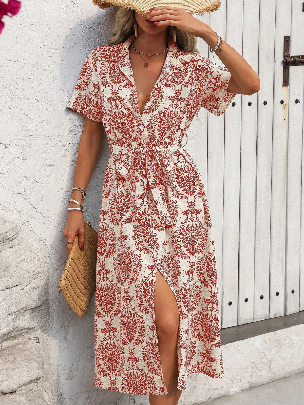 Random Floral Print Summer Beach Holiday Shirt Dress