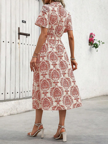 Random Floral Print Summer Beach Holiday Shirt Dress