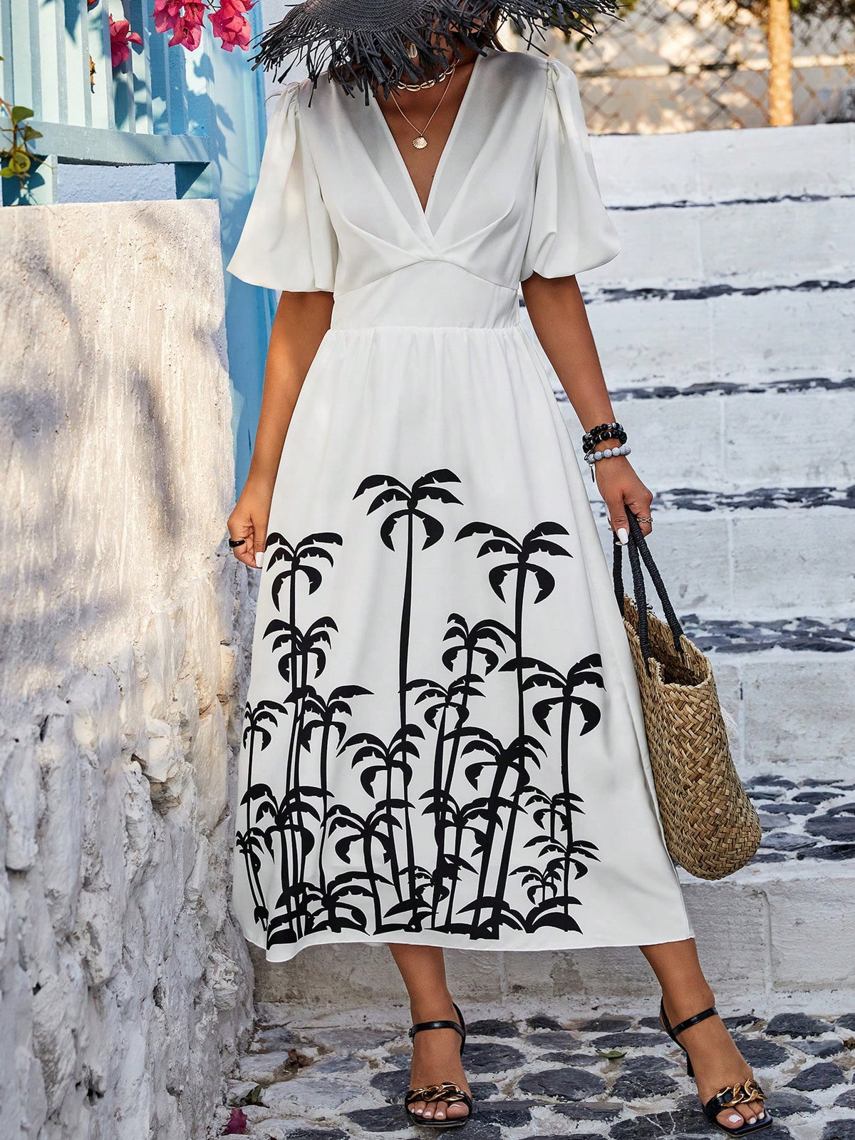 Random Printed Puff Sleeve Dress