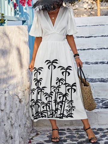 Random Printed Puff Sleeve Dress