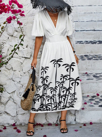 Random Printed Puff Sleeve Dress