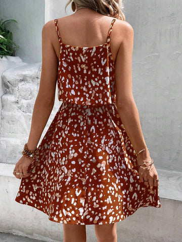Randomly Cut All-Over Print Summer Strappy Dress