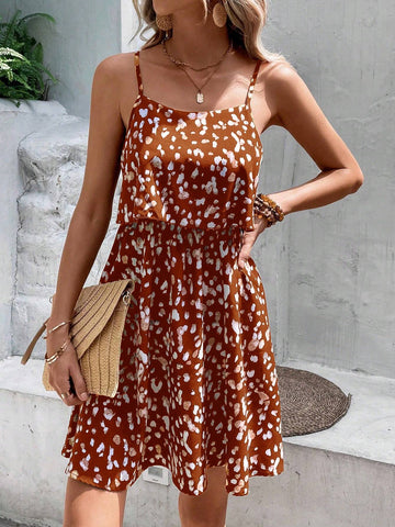 Randomly Cut All-Over Print Summer Strappy Dress