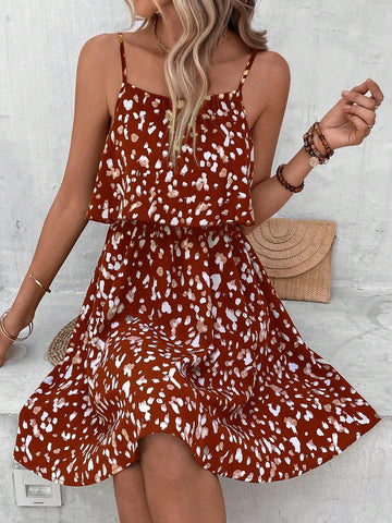 Randomly Cut All-Over Print Summer Strappy Dress