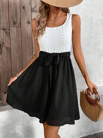 Resort Style Colorblock Waist Fit & Flare Mini Dress