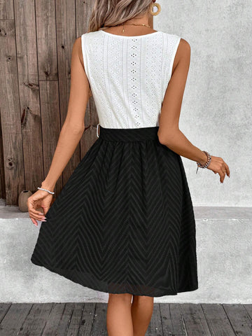 Resort Style Colorblock Waist Fit & Flare Mini Dress