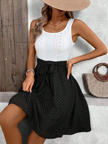 Resort Style Colorblock Waist Fit & Flare Mini Dress