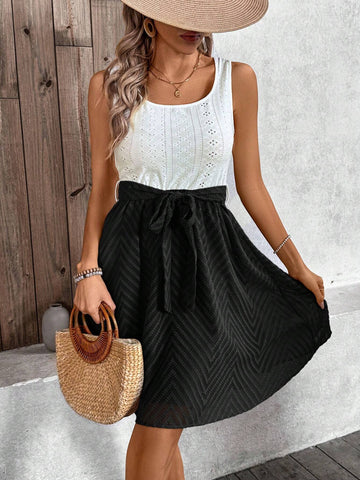 Resort Style Colorblock Waist Fit & Flare Mini Dress