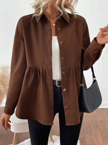 LUNE Ribbed Brushed Button-Down Relaxed Fit Shirt For Women