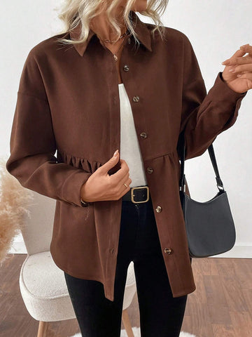 LUNE Ribbed Brushed Button-Down Relaxed Fit Shirt For Women