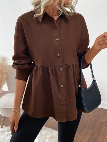 LUNE Ribbed Brushed Button-Down Relaxed Fit Shirt For Women