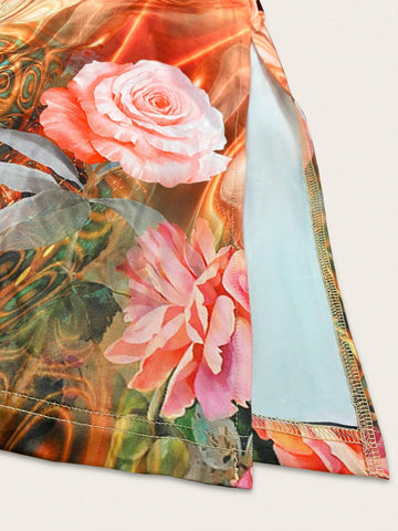 Romantic Beach Rose Pink Split Front A-Line Dress