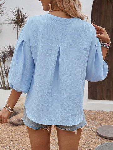 LUNE Round-Neck Short Sleeves Casual Shirt With Linen-Like Texture