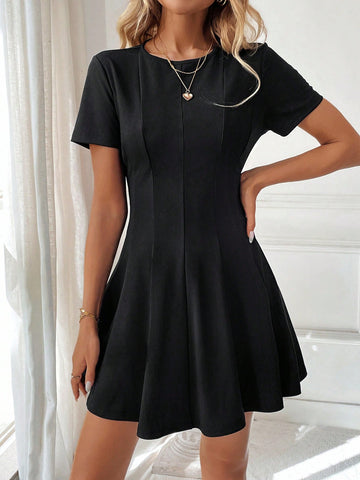 Sleeveless Crew Neck Sequin 3D Flower Decor Mini Skater Dress With Side Slit, Casual Vacation Elegant Street Wear For Women