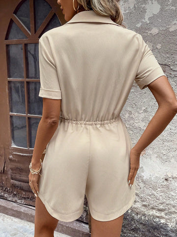 Shorts Jumpsuit With Button-Front Shirt And Cinched Waist