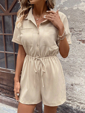 Shorts Jumpsuit With Button-Front Shirt And Cinched Waist