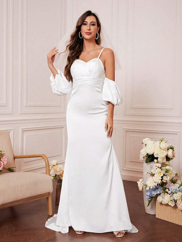 Silk Off-The-Shoulder Strappy Mermaid Style Wedding Gown