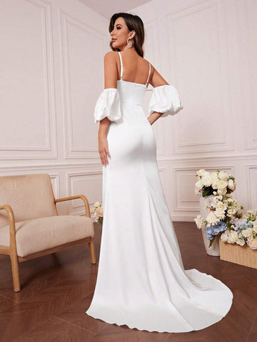 Silk Off-The-Shoulder Strappy Mermaid Style Wedding Gown