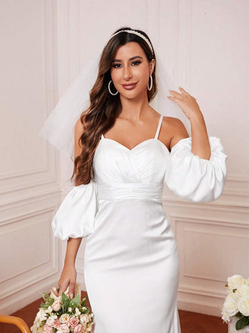 Silk Off-The-Shoulder Strappy Mermaid Style Wedding Gown