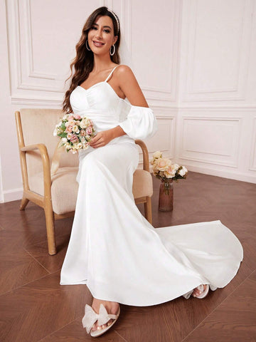 Silk Off-The-Shoulder Strappy Mermaid Style Wedding Gown