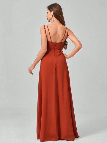 Sleeveless Pleated V-Neck Backless Chiffon Maxi Dress With Elegant Design For Formal Occasions