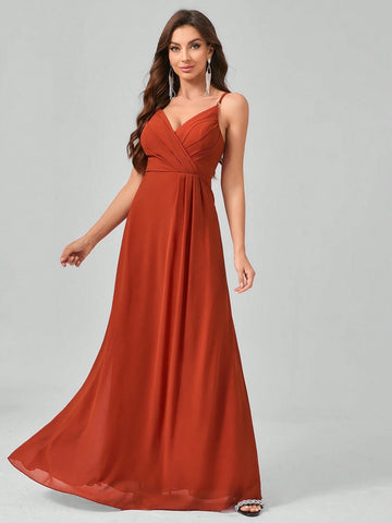Sleeveless Pleated V-Neck Backless Chiffon Maxi Dress With Elegant Design For Formal Occasions