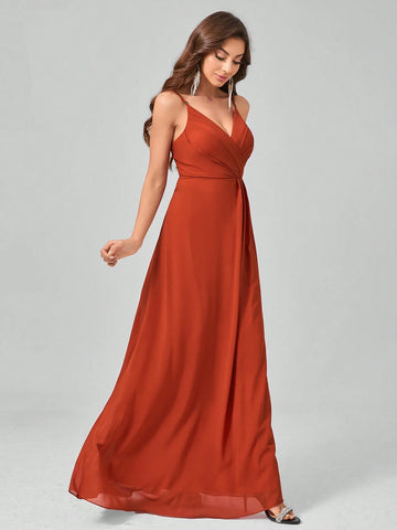 Sleeveless Pleated V-Neck Backless Chiffon Maxi Dress With Elegant Design For Formal Occasions