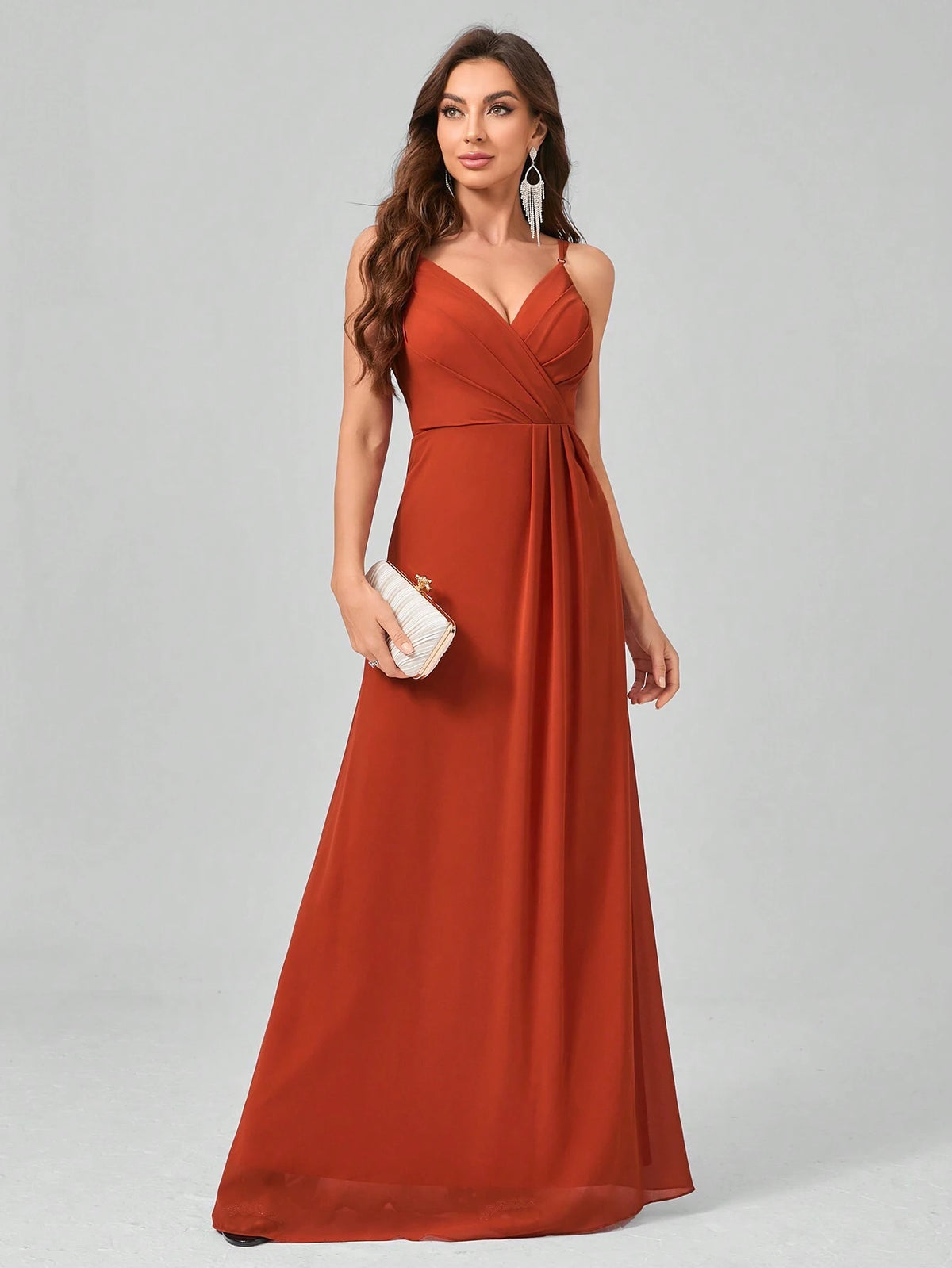 Sleeveless Pleated V-Neck Backless Chiffon Maxi Dress With Elegant Design For Formal Occasions