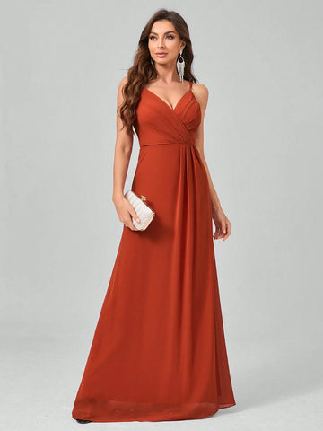 Sleeveless Pleated V-Neck Backless Chiffon Maxi Dress With Elegant Design For Formal Occasions