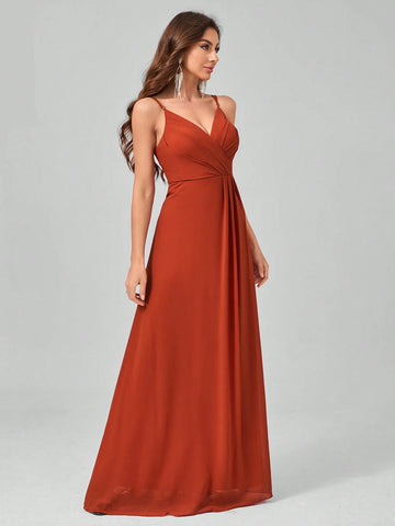 Sleeveless Pleated V-Neck Backless Chiffon Maxi Dress With Elegant Design For Formal Occasions