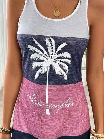 Sleeveless Round Neck Color Block Printed Vacation Dress